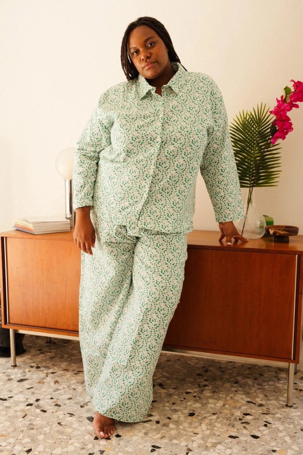 Pyjama long - bleu clair - imprimé mini fleurs - coton biologique