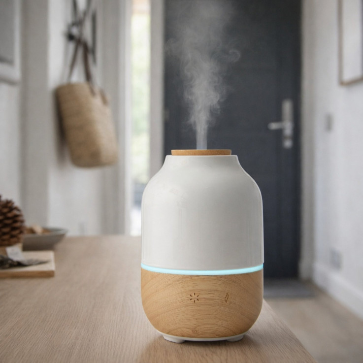 Diffuseur d’huiles essentielles Purisia en bois et céramique avec synergie et tisane Focus