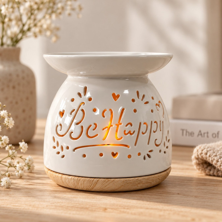 Brûle-parfum en céramique ajourée Be Happy, 50 ml