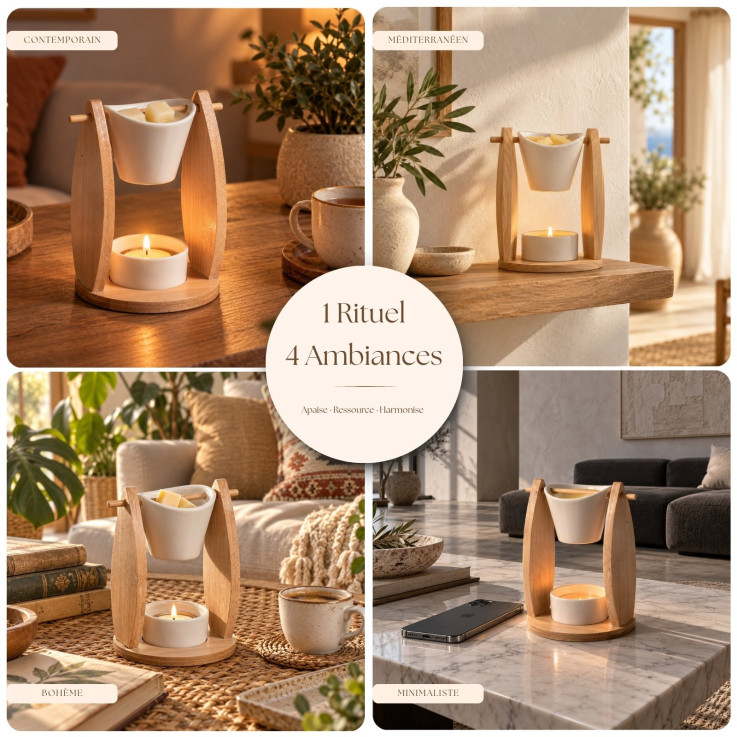Brûle-parfum en bambou et céramique Naturéa Voile, 50 ml