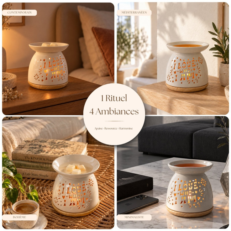 Brûle-parfum en céramique ajourée I Love Me, 50 ml