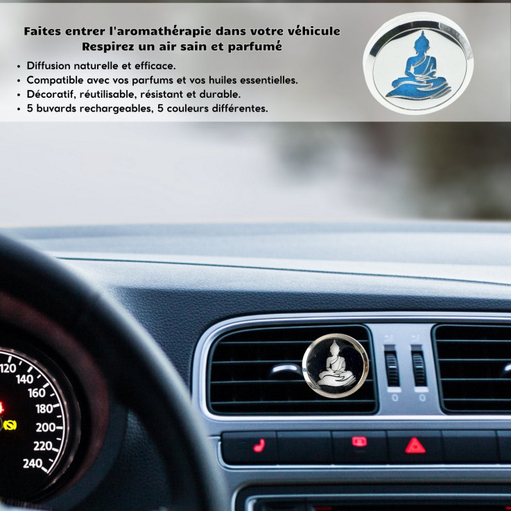 Diffuseur voiture en inox Clip’Arôme Bouddha
