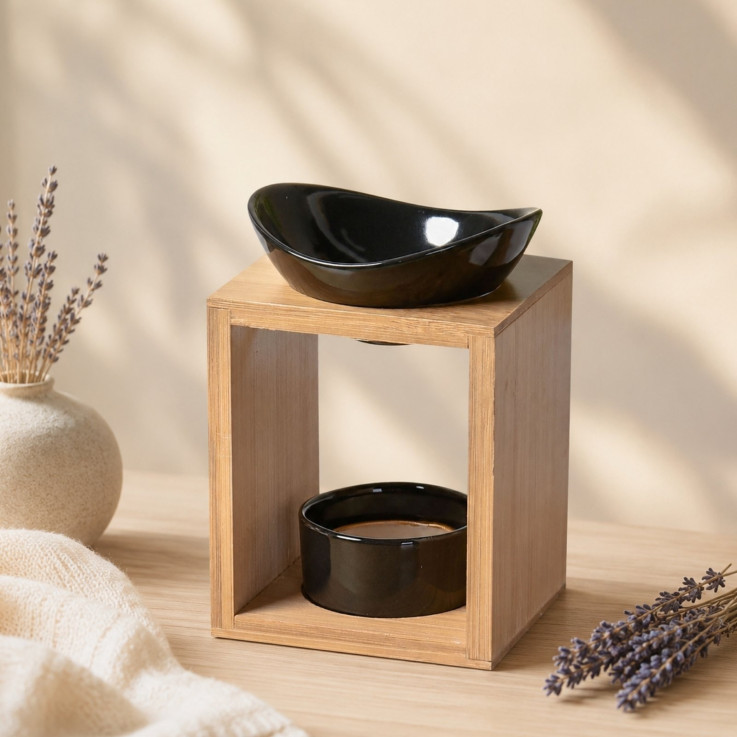 Brûle-parfum en céramique noire et bambou Naturéa Kalos 55 ml