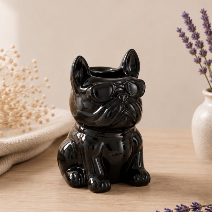 Brûle-parfum en céramique laquée noire Boubou, 45 ml