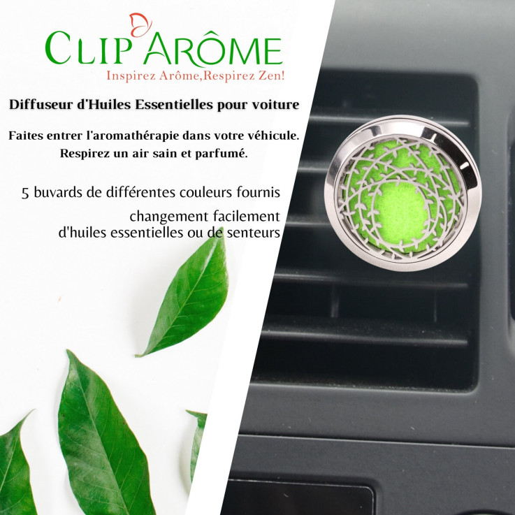 Diffuseur d’aromathérapie pour voiture en inox Clip’Arôme Couronne