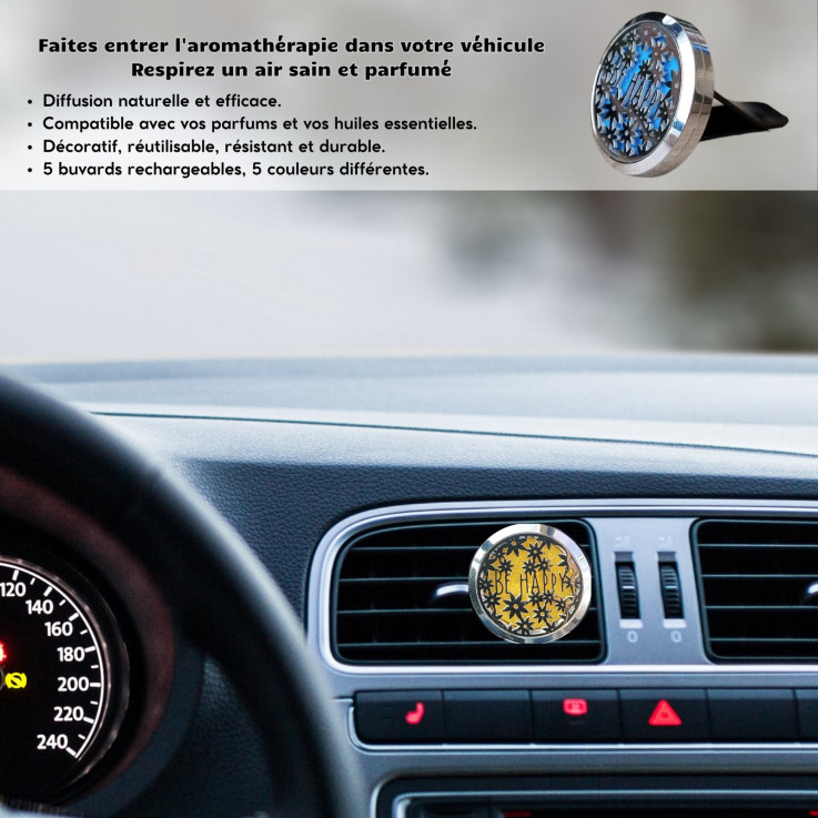 Diffuseur voiture en inox Clip’Arôme Be Happy