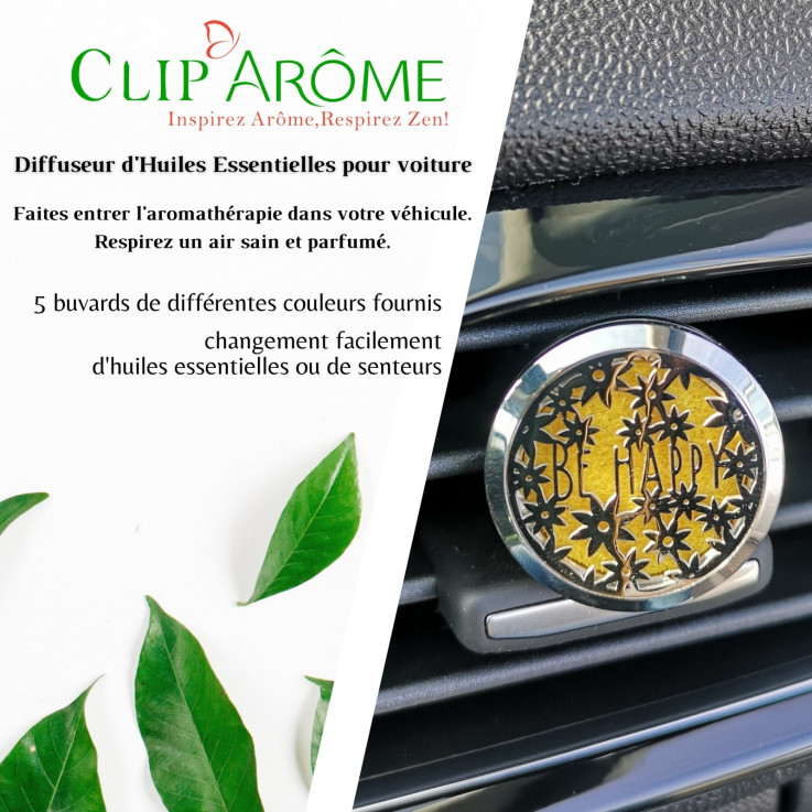 Diffuseur voiture en inox Clip’Arôme Be Happy