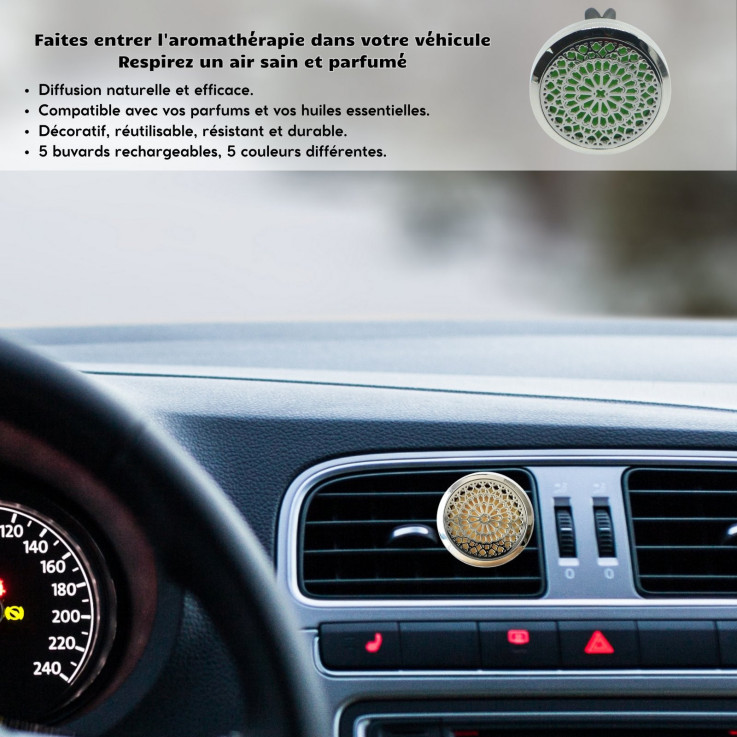 Diffuseur voiture en inox Clip’Arôme Rosace