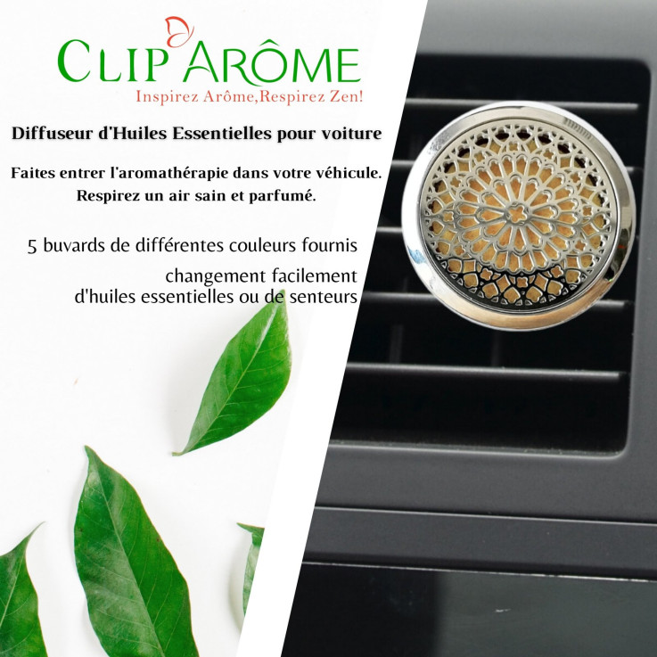 Diffuseur voiture en inox Clip’Arôme Rosace