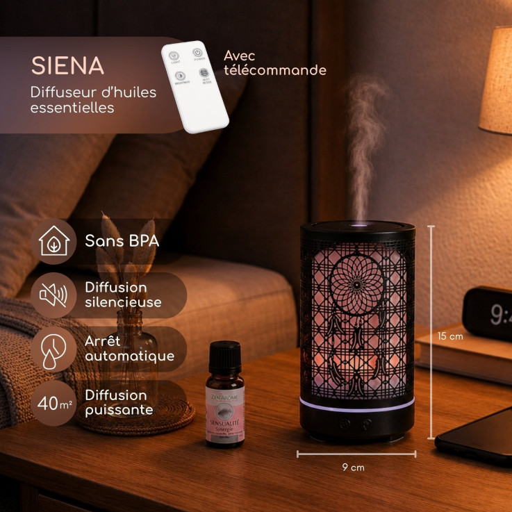 Diffuseur ultrasonique Siena avec 4 huiles essentielles, 200 ml