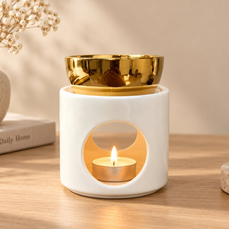 Brûle-parfum en céramique blanche Célia, 140 ml