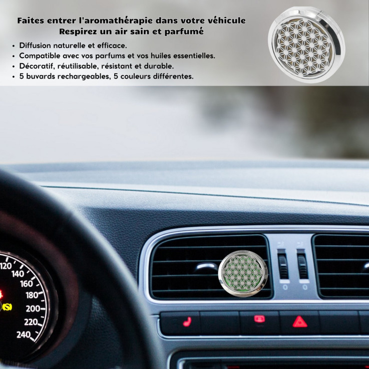 Diffuseur d’aromathérapie pour voiture en inox Fleur de Vie