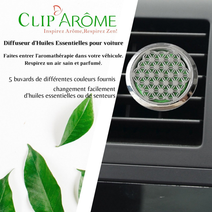 Diffuseur d’aromathérapie pour voiture en inox Fleur de Vie