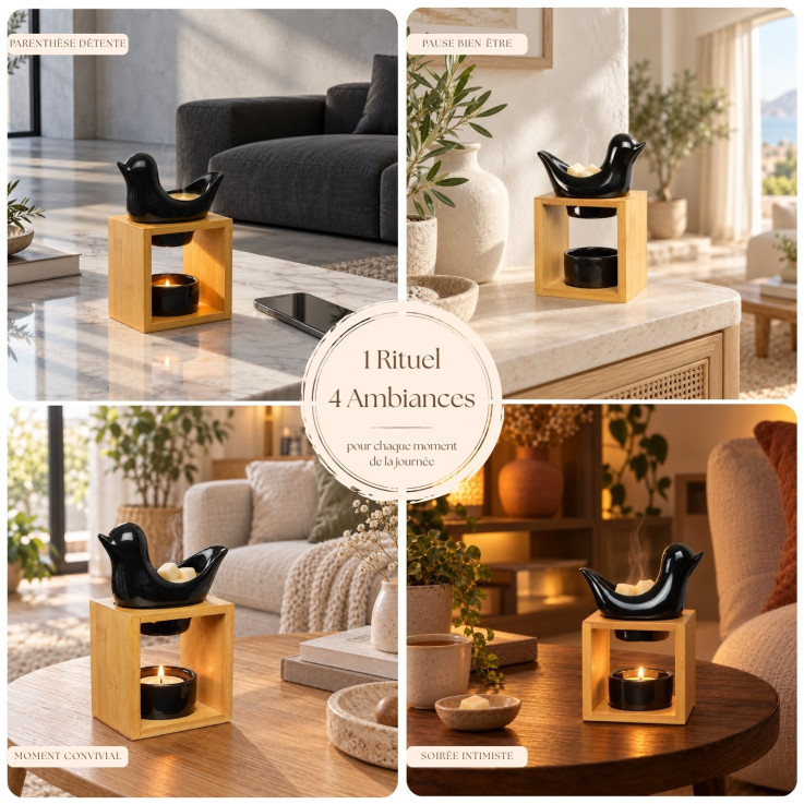 Brûle-parfum oiseau Naturéa Birdy noir, 55 ml
