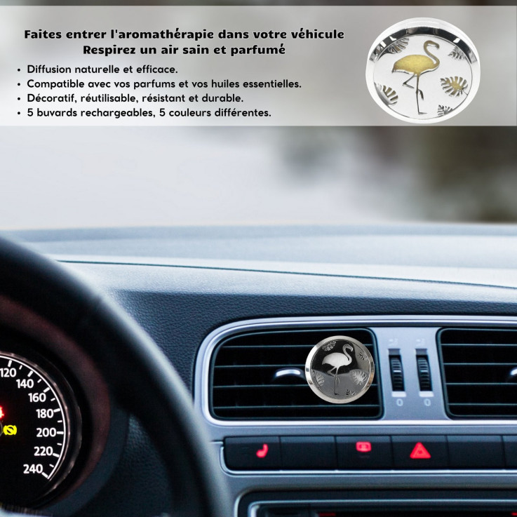 Diffuseur voiture en inox Clip'Arôme flamant rose