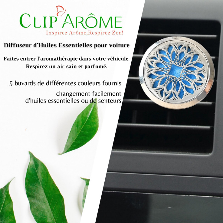 Diffuseur voiture en inox Clip’Arôme pétale de fleur