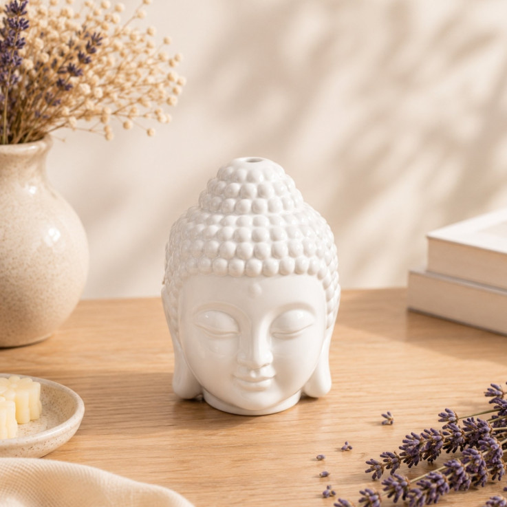 Brûle-parfum en céramique blanche Dhyana