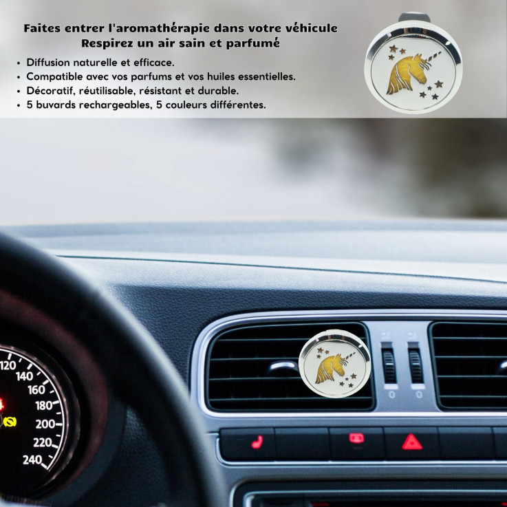 Diffuseur voiture en inox Clip’Arôme licorne