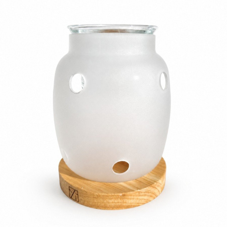 Brûle-parfum en verre givré et bois Siete, 50 ml