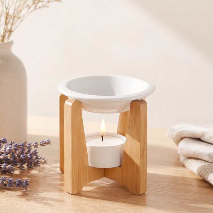 Brûle-parfum en céramique et bambou, série Simplicity Arche, 50 ml