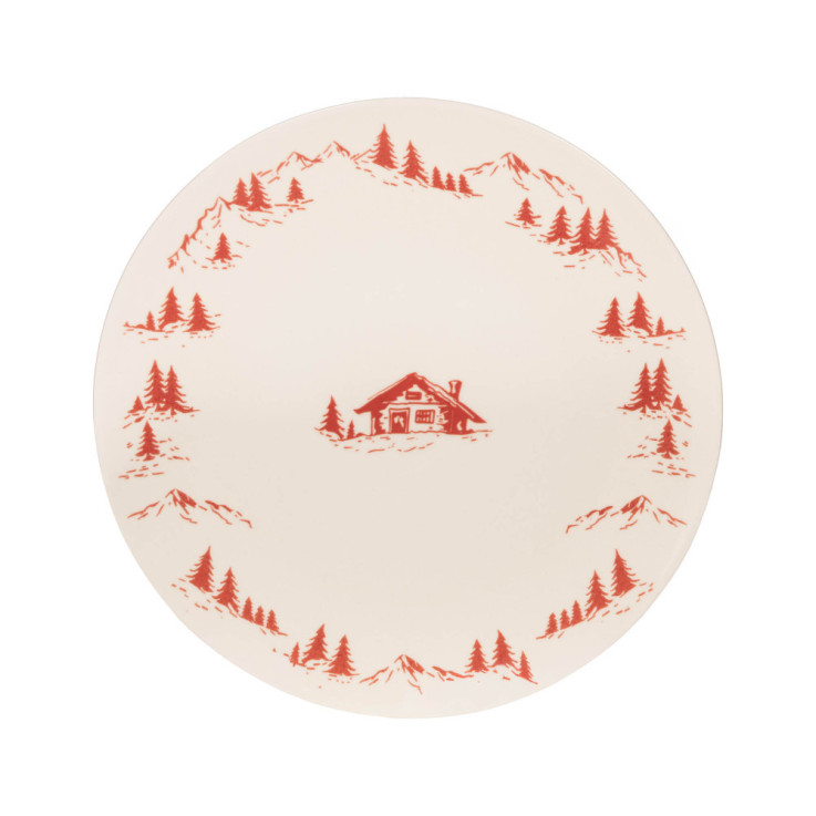 Plat rond Alpages rouge 32 cm en grès - Vaisselle de Noël