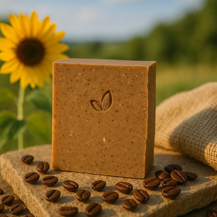 Savon exfoliant au café bio avec porte-savon magnétique, 120 g