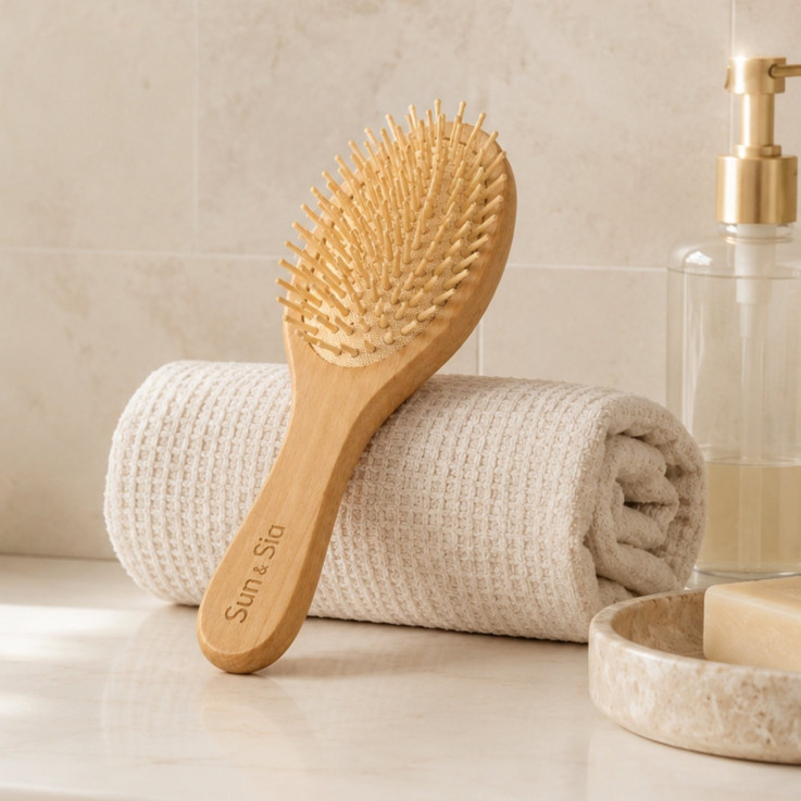 Brosse à cheveux en bois avec 109 picots massants