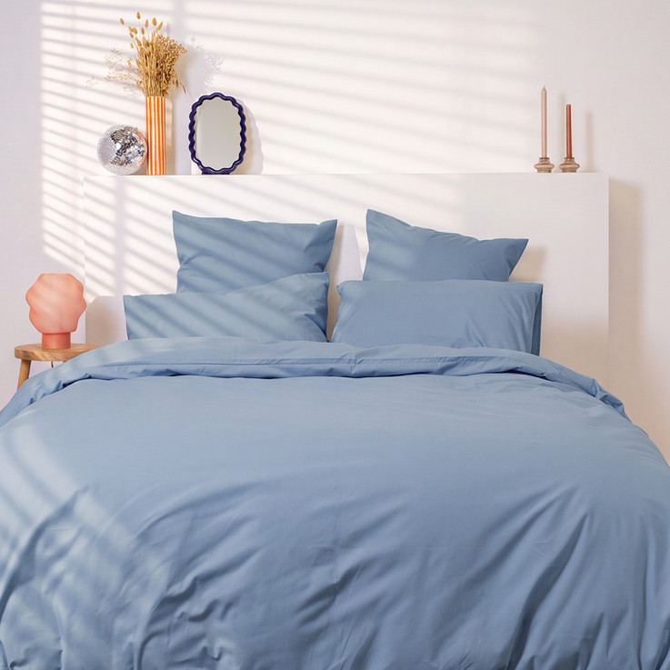 Parure de lit unie en percale de coton bio, taies carrées, LES ESSENTIELS