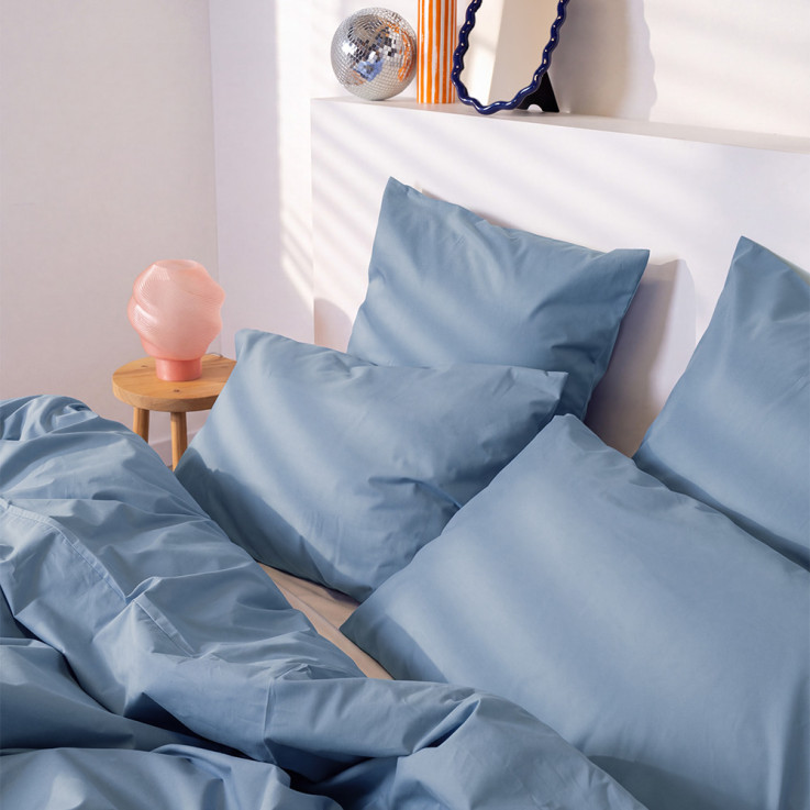 Parure de lit unie en percale de coton bio, taies carrées, LES ESSENTIELS