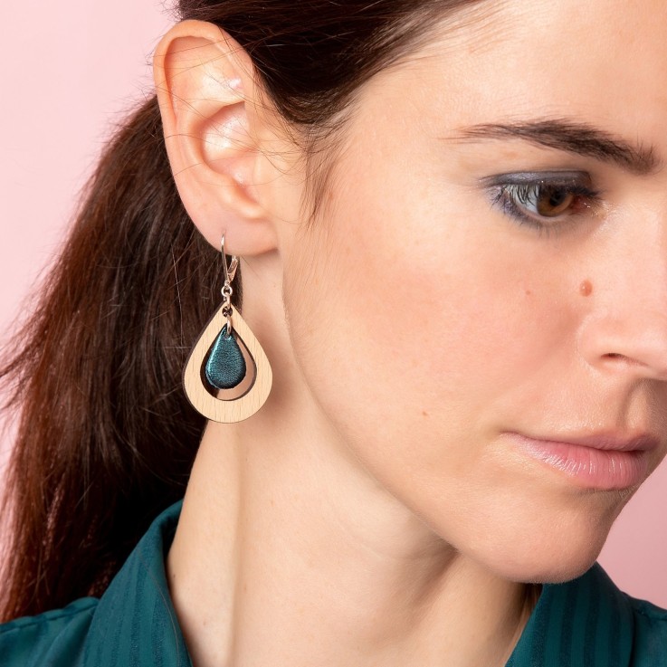 Boucles d'oreilles AMANDE Bleu pétrole