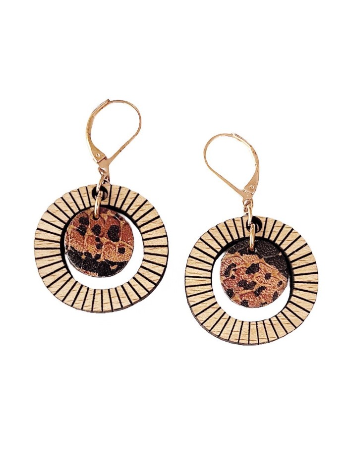 Boucles d'oreilles en bois BULLE Caramel