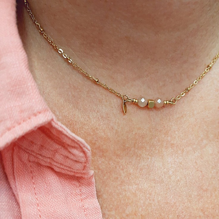 Collier COMETE Pierre lune rose