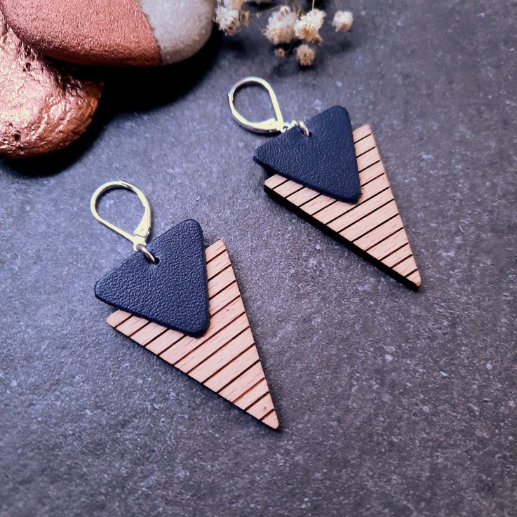 Boucles d'oreilles en bois MARINIERE Marine