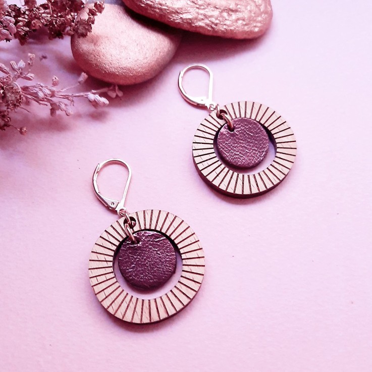 Boucles d'oreilles BULLE en bois Cassis