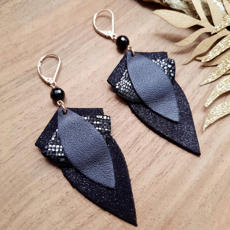 Boucles d'oreilles GRAND LOTUS Noir