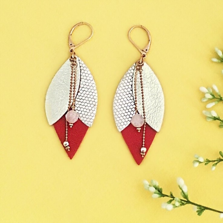 Boucles d'oreilles pendantes TULIPE Rouge