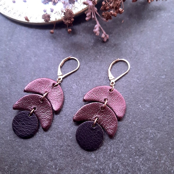 Boucles d'oreilles en cuir CALDER Cassis