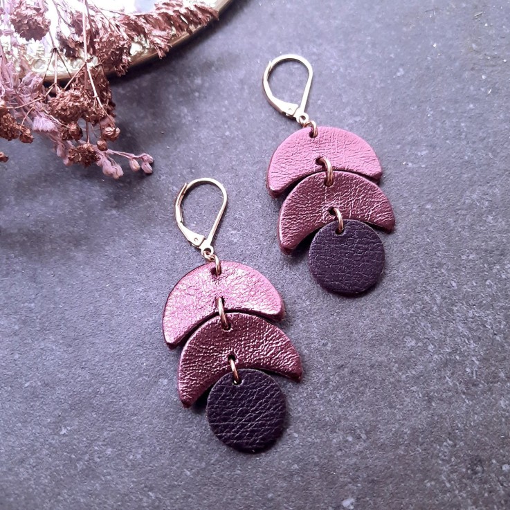 Boucles d'oreilles en cuir CALDER Cassis