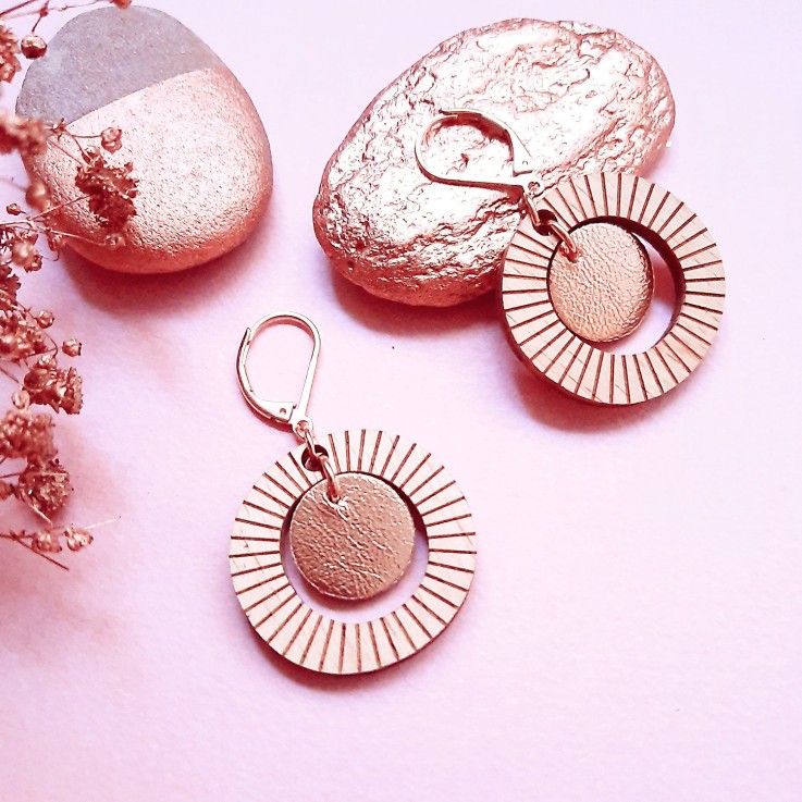 Boucles d'oreilles BULLE en bois Or rose