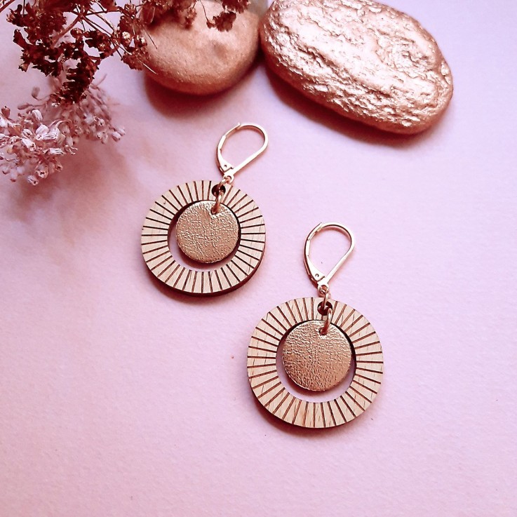Boucles d'oreilles BULLE en bois Or rose