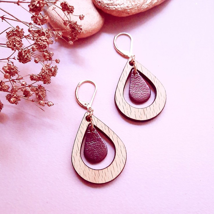 Boucles d'oreilles en bois AMANDE Cassis