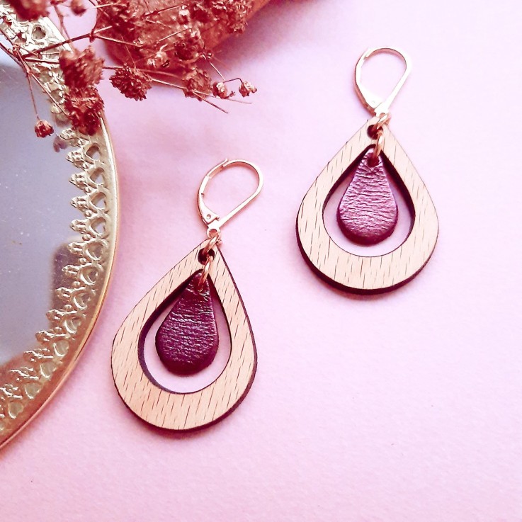 Boucles d'oreilles en bois AMANDE Cassis