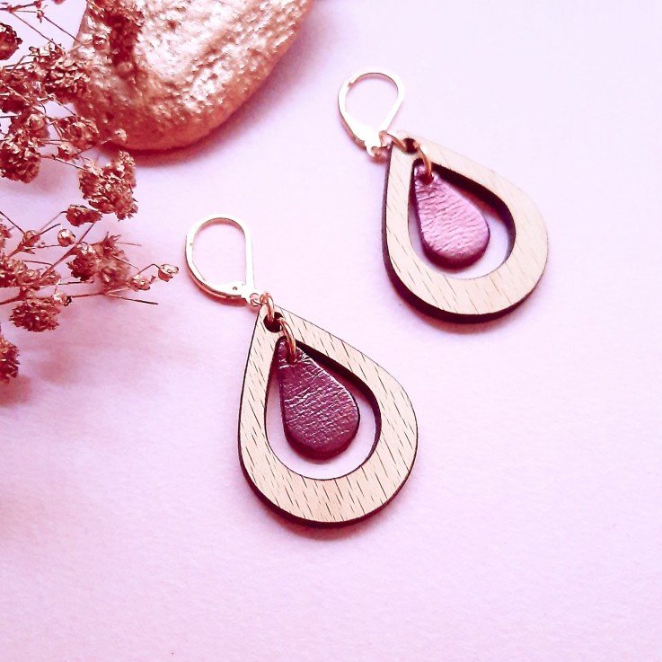 Boucles d'oreilles en bois AMANDE Cassis