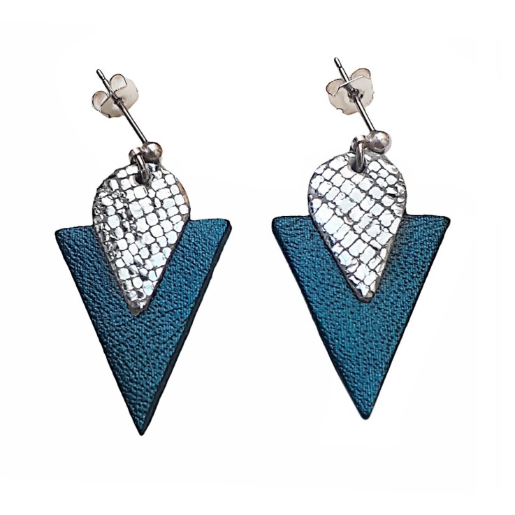 Clous d'oreilles TRIANGLE Bleu pétrole