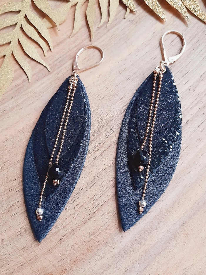 Boucles d'oreilles pendante POP Noir