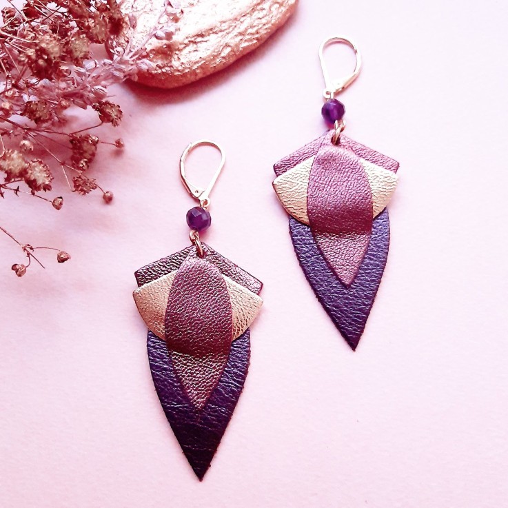 Boucles d'oreilles GRAND LOTUS Cassis