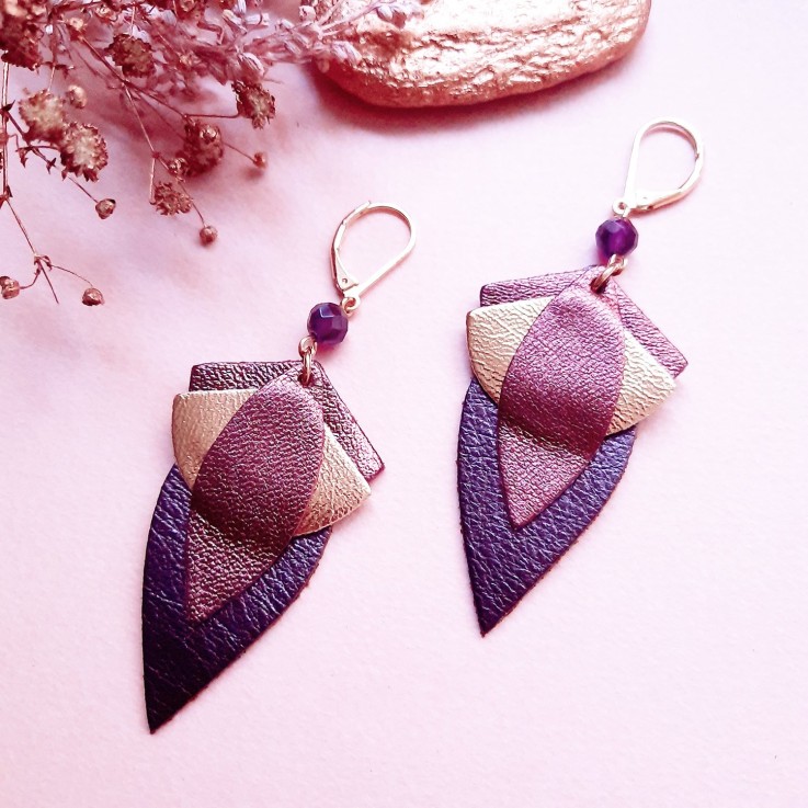 Boucles d'oreilles GRAND LOTUS Cassis