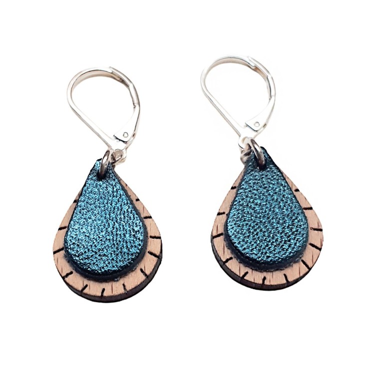 Boucles d'oreilles courtes GOUTTE Bleu pétrole