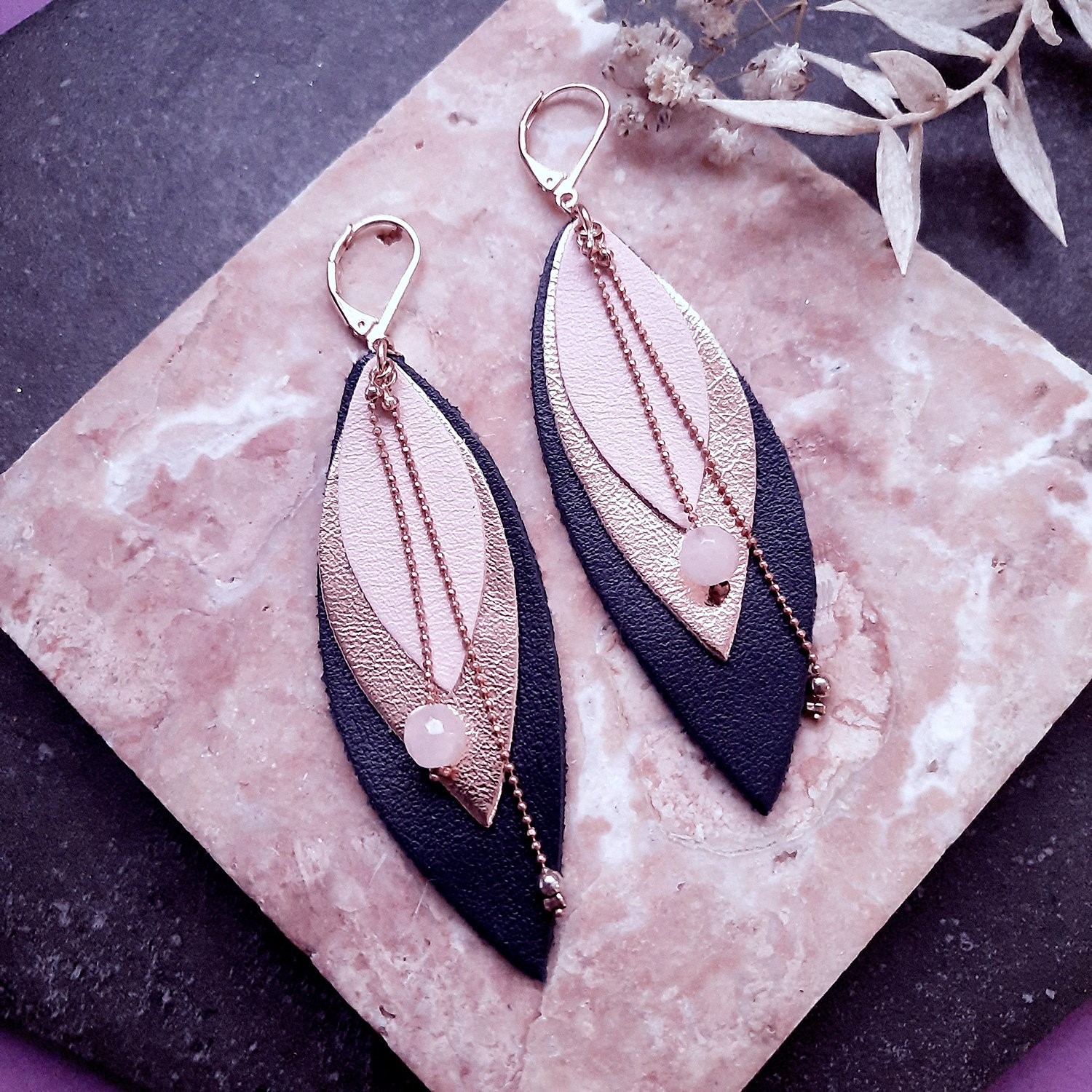 Boucles d'oreilles Hippies Chics bronzes et noires • Bijoux