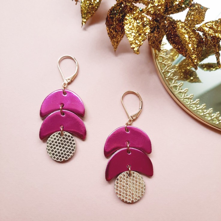 Boucles d'oreilles en cuir CALDER Fuchsia